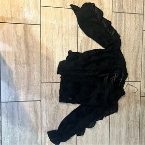 Black Ruffled Asymmetrical Blouse with Peter Pan Collar